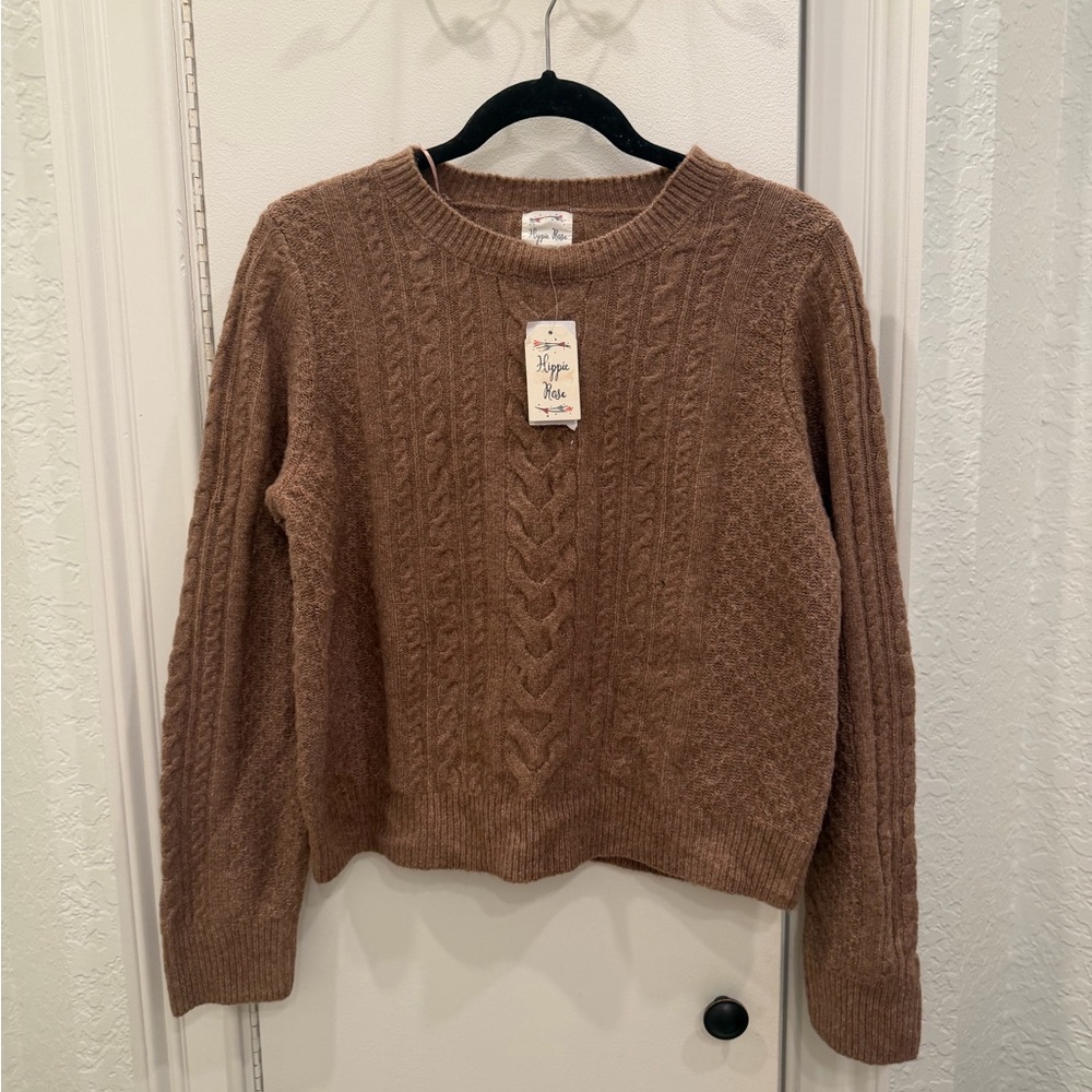 Hippie Rose Tan Cable Knit Sweater